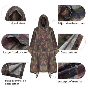 TOMSHOO Hooded Rain Poncho with Pocket